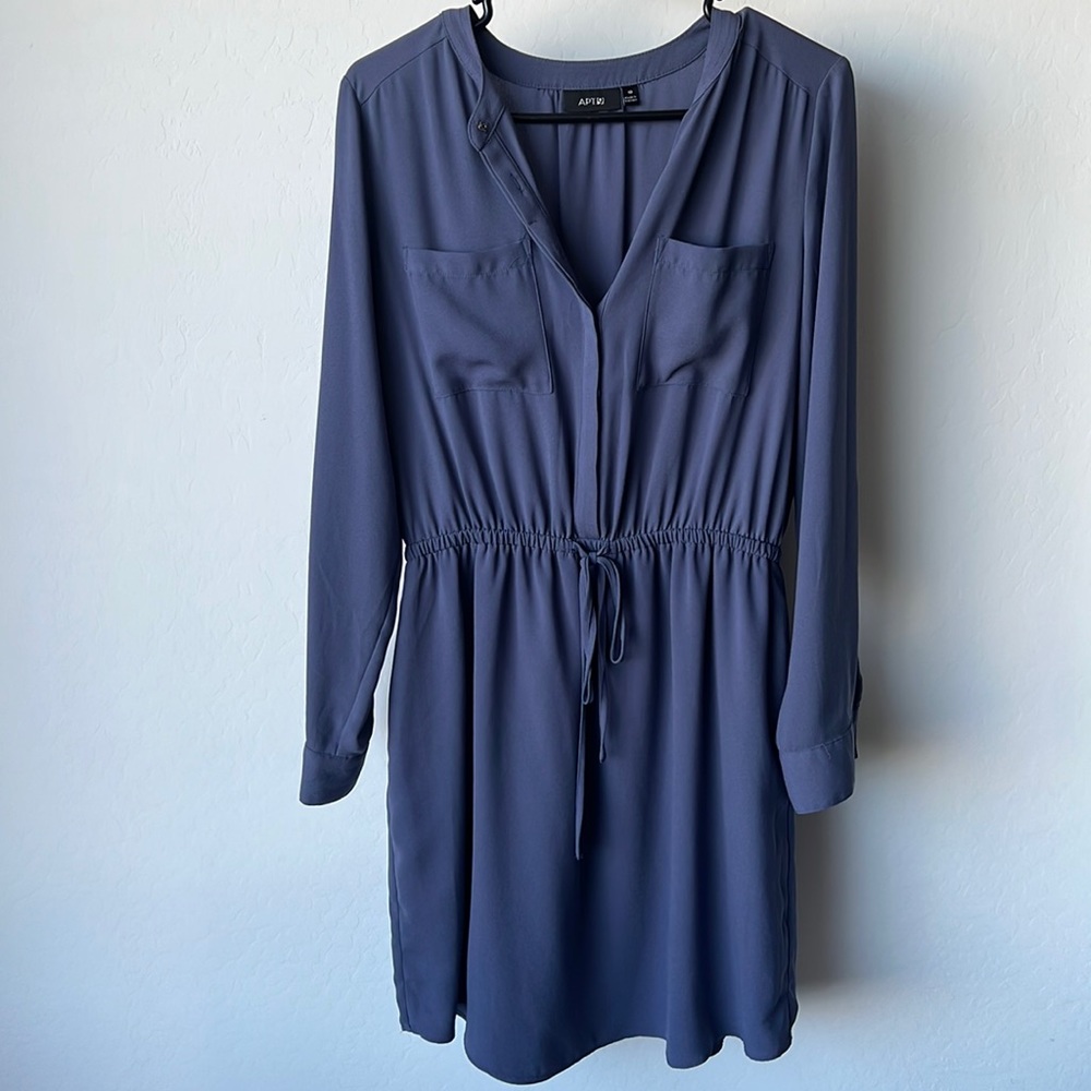 Apt 9 Womens Sheath Modest Shirt Dress Size 10 Blue Gray Long Sleeve